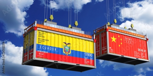 Shipping containers with flags of Ecuador and China - 3D illustration