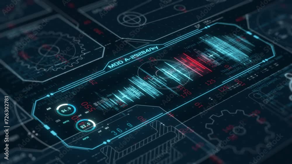 futuristic interface for computer aided manufacturing software, technology innovation, mechanical gear design and testing (3d render)