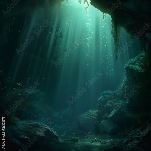 Abyssal Whisper Sunlight Filtering through the Underwater Cavern