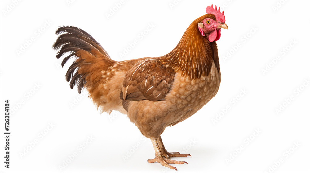 brown chicken hen standing isolated white background
