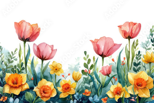 Vector watercolor banner with beautiful flowers framed for spring celebration  © Alice