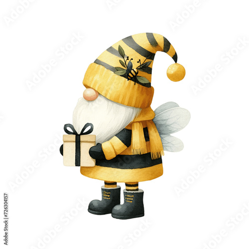 watercolor bee gnome white background