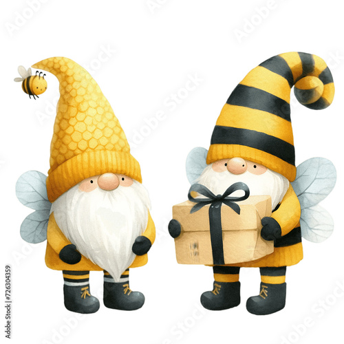 watercolor bee gnome white background