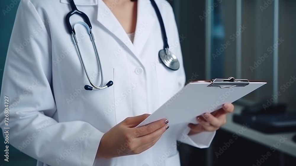 Doctors hand holding a medical report in hospital