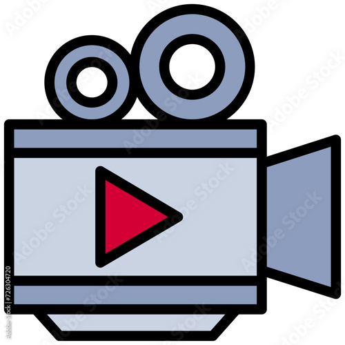 Video camera icon, outline flat design style icon, outline colour icon vector illustration.