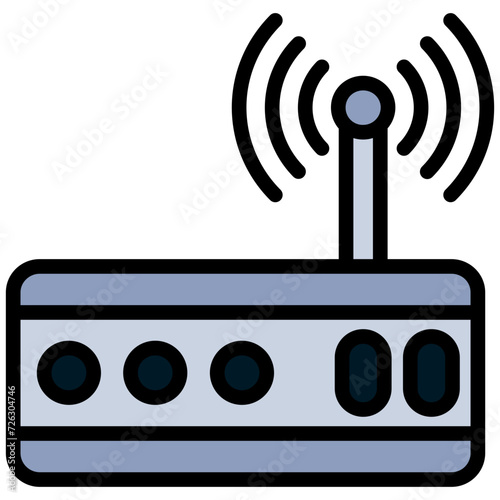 Internet service wireless router icon, outline flat design style icon, outline colour icon vector illustration.