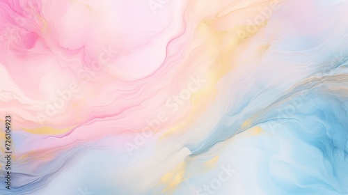 Abstract blue and pink marble texture watercolor background on paper with gold line art