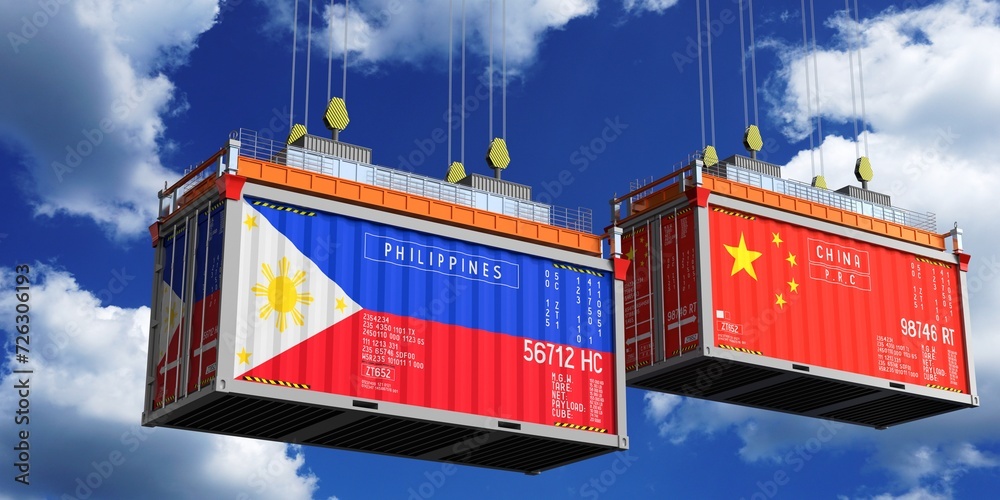 Shipping containers with flags of Philippines and China - 3D illustration