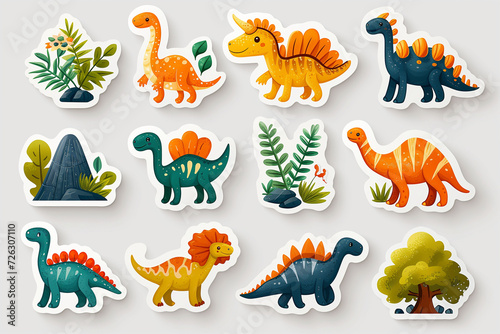 Dinosaur sticker pack set Generative AI