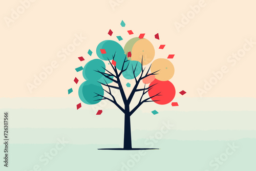 A vibrant vector illustration of a tree against a gradient background. © DIMENSIONS