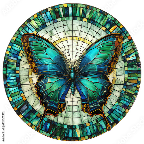Faux Stained Glass Green Butterfly Round Wreath Door Hanging Sign