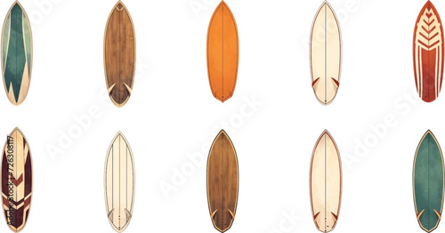 Set of surfboards on white background