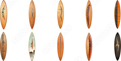 Set of surfboards on white background