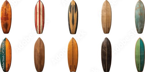 Set of surfboards on white background