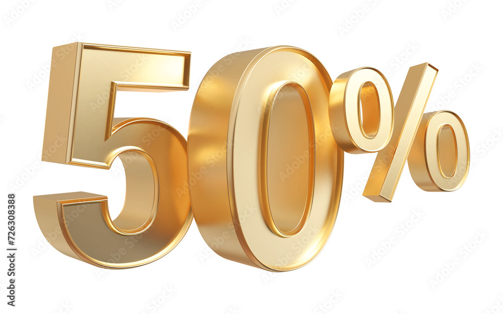 50 percent off discount number golden 3d render 50 percent off discount number golden 3d render