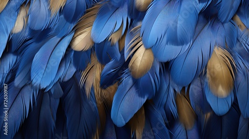 The blue texture of blue and gold macaw parrot's rump feathers, amazing background. photo