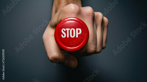 Hand pushing an emergency stop button