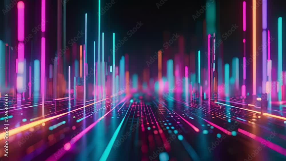 Dynamic neon bar graphs racing and competing against each other for attention Dynamic neon bar graphs racing and competing against each other for attention