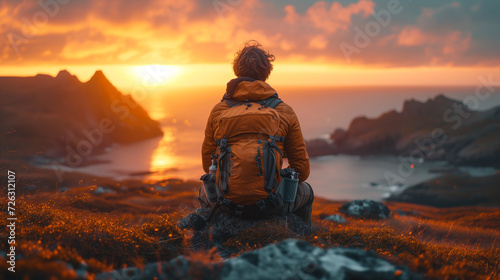 Person watching a sunset in the mountains.