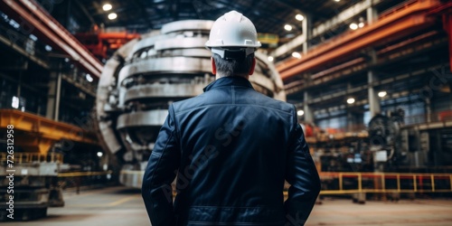 A Leadership Showcase: Factory Manager Conducts Tour, Inspecting Heavy Machinery. Сoncept Leadership Showcase, Factory Manager, Machinery Inspection, Conducting Tour
