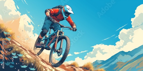 A Thrilling Mountain Biking Race Takes A Comic-Style Turn As A Rider Tumbles And Loses Control. Сoncept Thrilling Mountain Biking Race, Comic-Style Turn, Rider Tumbles, Loses Control
