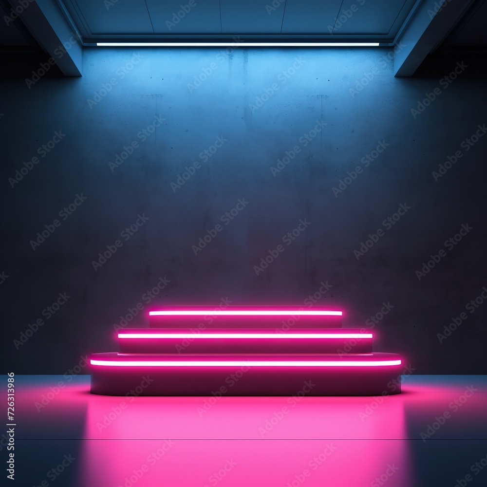 Obraz premium Illuminated Neon Pink Lights Art Installation in a Darkened Room
