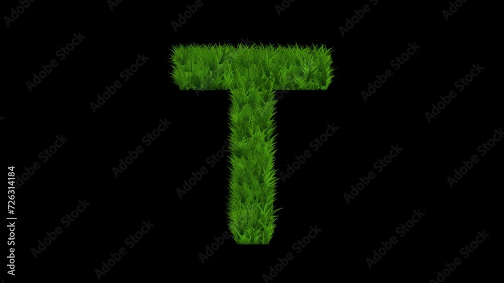 English alphabet T with green grass effect on plain black background English alphabet T with green grass effect on plain black background