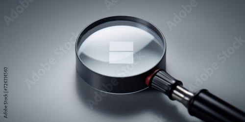 Closeup Of A Magnifier Highlighting A Check Mark On A Gray Background, Representing Quality Control, Voting, Approval, And Contracts photo