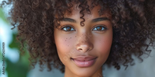 Confident And Radiant African American Woman With Flawless Skin And Curly Hair. Сoncept Beauty And Diversity In Portraits, Embracing Natural Hair, Celebrating Black Womanhood