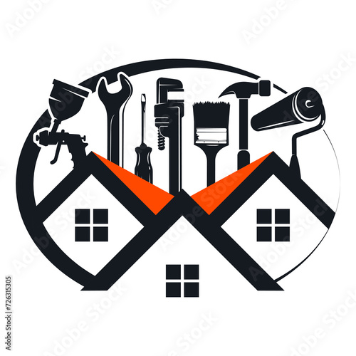 House silhouette with repair tool, symbol for repair and service