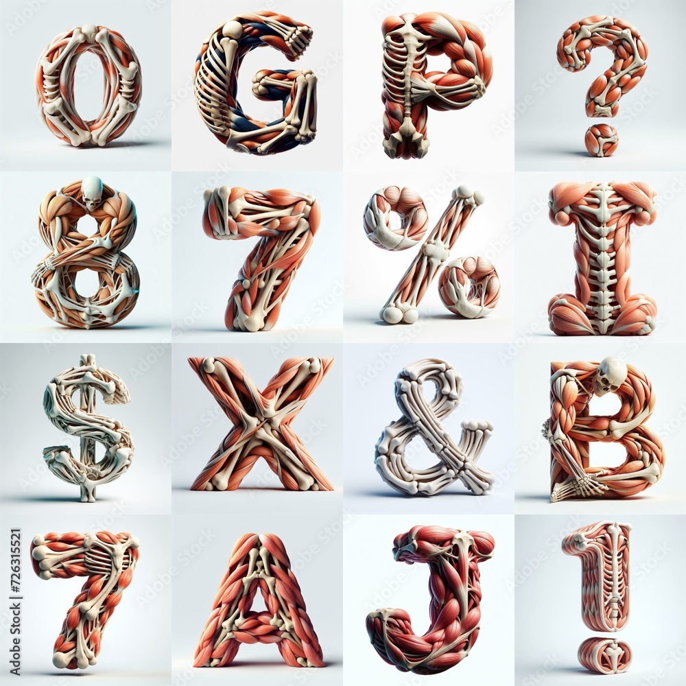Fototapeta premium 3D lettering what blend Bones and Muscles. AI generated illustration
