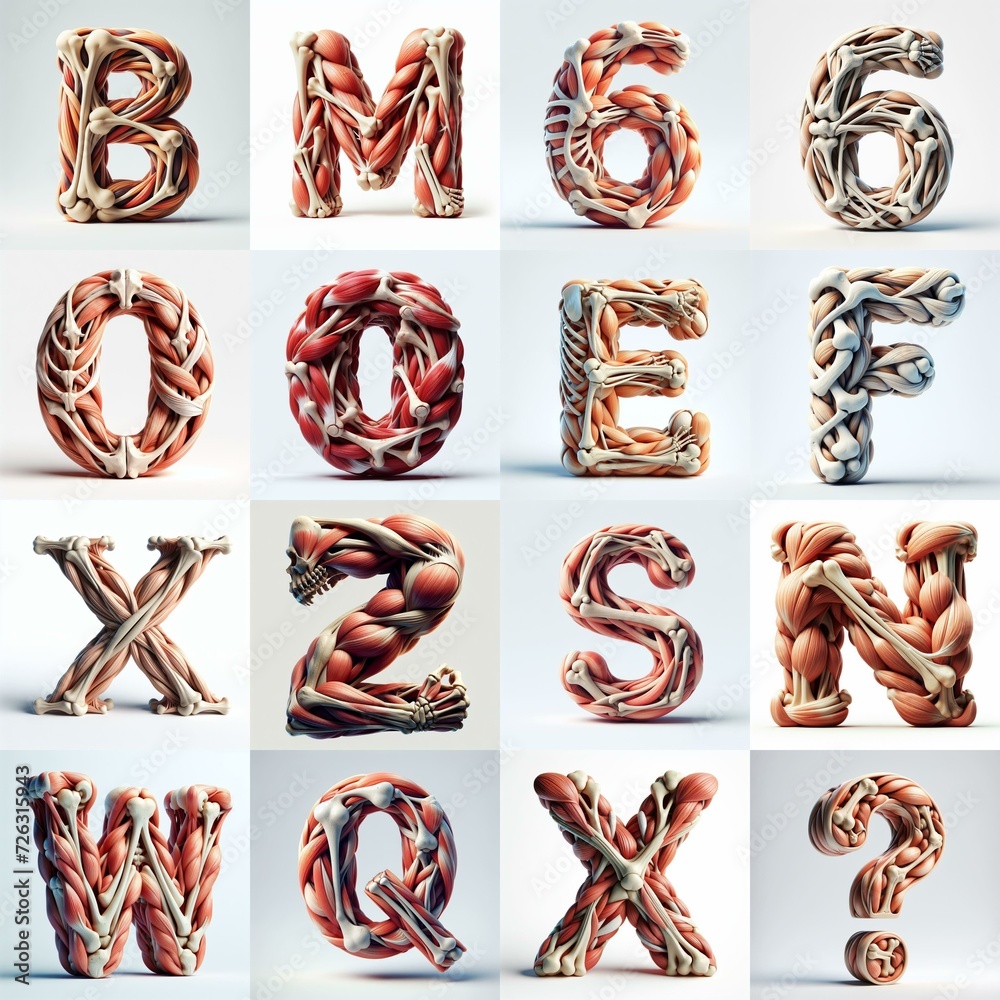 Fototapeta premium 3D lettering what blend Bones and Muscles. AI generated illustration