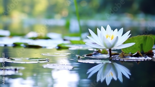 Tranquil pond reflects single flower in nature generated by ai © Tahir