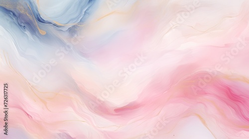 Abstract blue and pink marble texture watercolor background on paper with gold line art © May