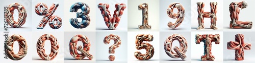 3D lettering what blend Bones and Muscles. AI generated illustration photo