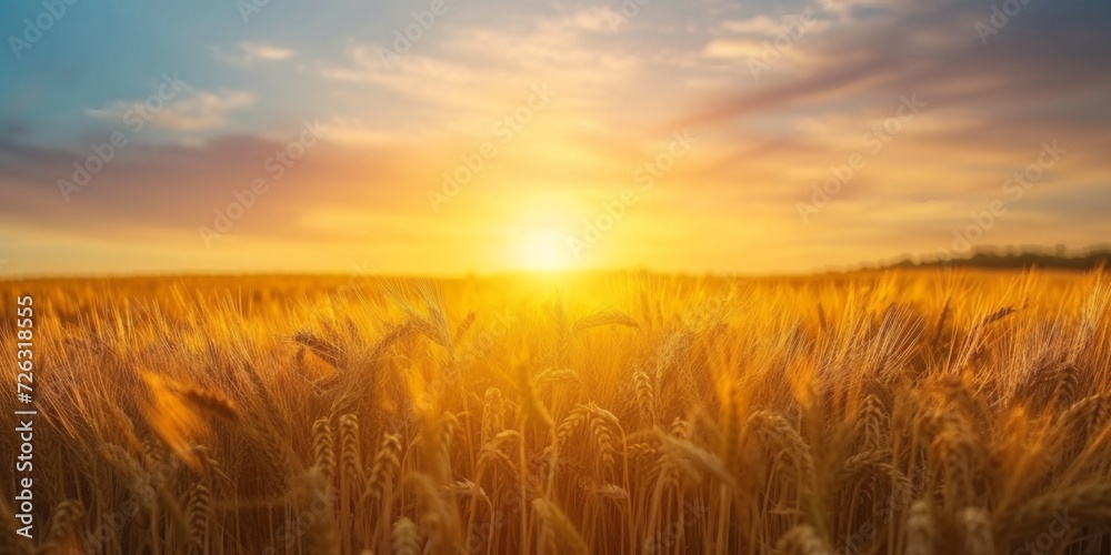 Farmers Examining Wheat Fields At Sunset Rural Landscape Captures Golden Harvest. Сoncept Sunset Over The Wheat Fields, Farmers Examining Crops, Rural Landscape, Golden Harvest, Agriculture