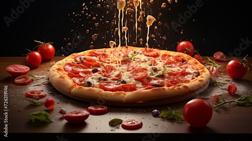 Pizza with mushrooms cheese and tomatoes levitating pizza pizza constructor