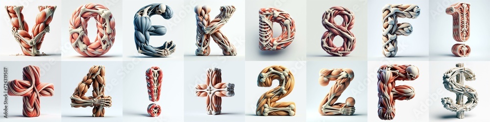 Naklejka premium 3D lettering what blend Bones and Muscles. AI generated illustration