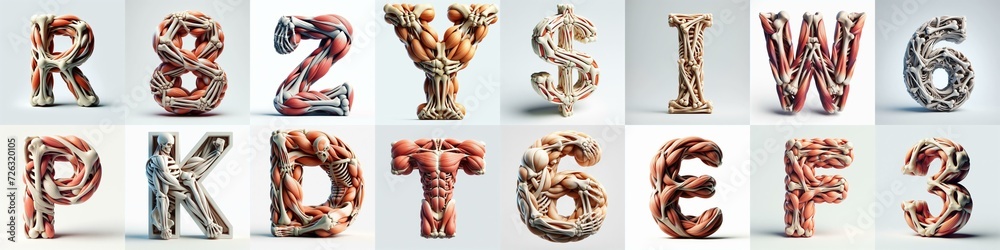 Naklejka premium 3D lettering what blend Bones and Muscles. AI generated illustration