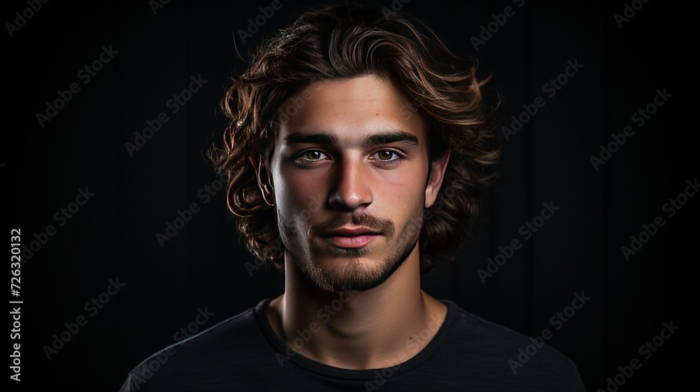 Portrait of young man standing against black background Portrait of young man standing against black background