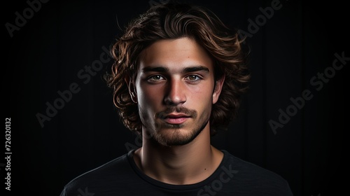 Portrait of young man standing against black background