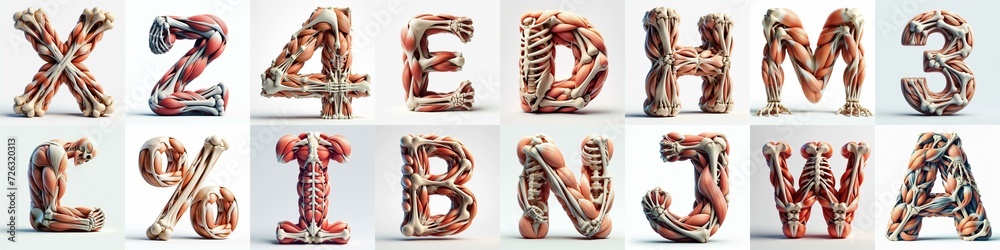 Naklejka premium 3D lettering what blend Bones and Muscles. AI generated illustration
