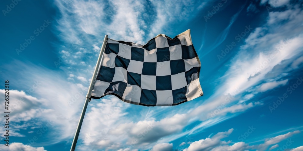 Race Car Finish Flag Blows In The Wind, Capturing The Thrill Of Victory. Сoncept Fashion Forward Street Style, Serene Nature Landscapes, Candid Moments, Artistic Architecture