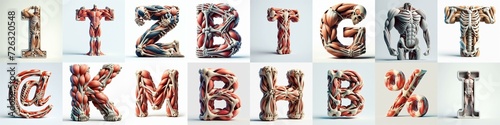 3D lettering what blend Bones and Muscles. AI generated illustration