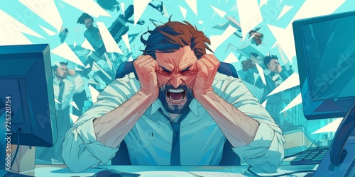 Fotografia Stressed Office Environment Fuels Destructive Behavior And Unstable Mental Health In Comicstyle Poster Design