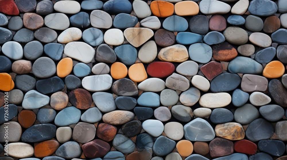 Rugged mosaic of multicolored stones stacked in a sturdy wall Rugged mosaic of multicolored stones stacked in a sturdy wall