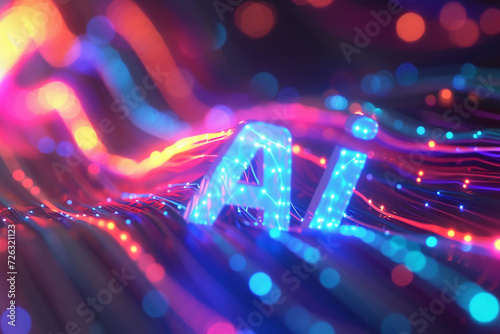 Glowing Ai word with colorful light trail, Generative Ai