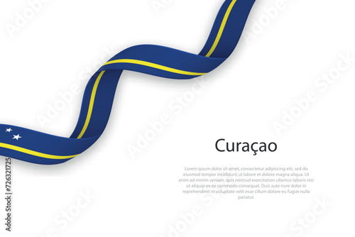 Waving ribbon with flag of Curacao
