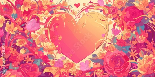 Vibrant Mothers Day Illustration With Hearts, Roses Flowers For Web Or Wallpaper In Comicstyle Poster Design. Сoncept Mother's Day Illustration, Hearts And Roses, Vibrant Colors, Comic-Style Poster