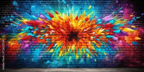 Colorful Backdrop  Graffiti-Adorned Brick Wall Comes Alive With Vibrant Paint Splashes.   oncept Night Sky Photography  Nature Landscape Shoots  Urban Architecture  Candid Street Portraits